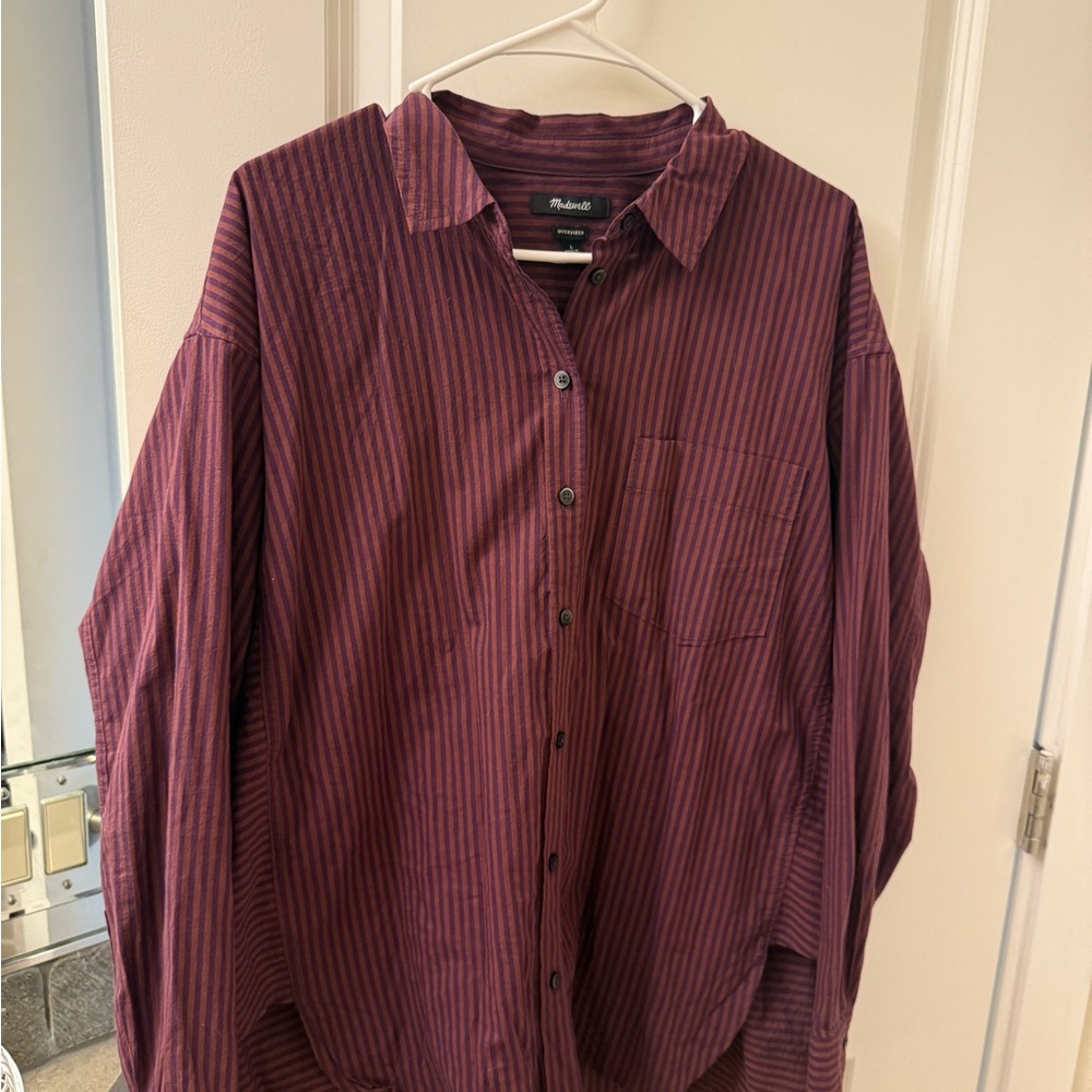 Madewell Burgundy and Black Striped Shirt